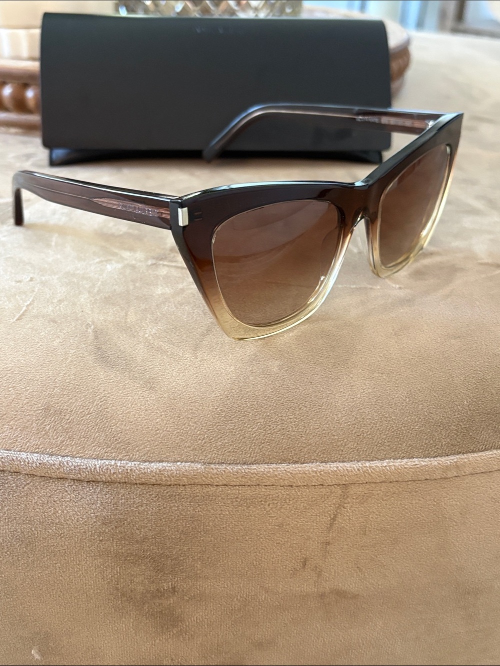 Saint Laurent Ombre Cat-Eye Sunglasses in Black and Brown Gradient - Picture 2 of 6